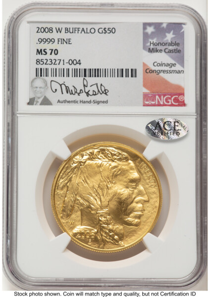 2008-W Burnished Gold Buffalo 1 oz Mike Castle 70 NGC