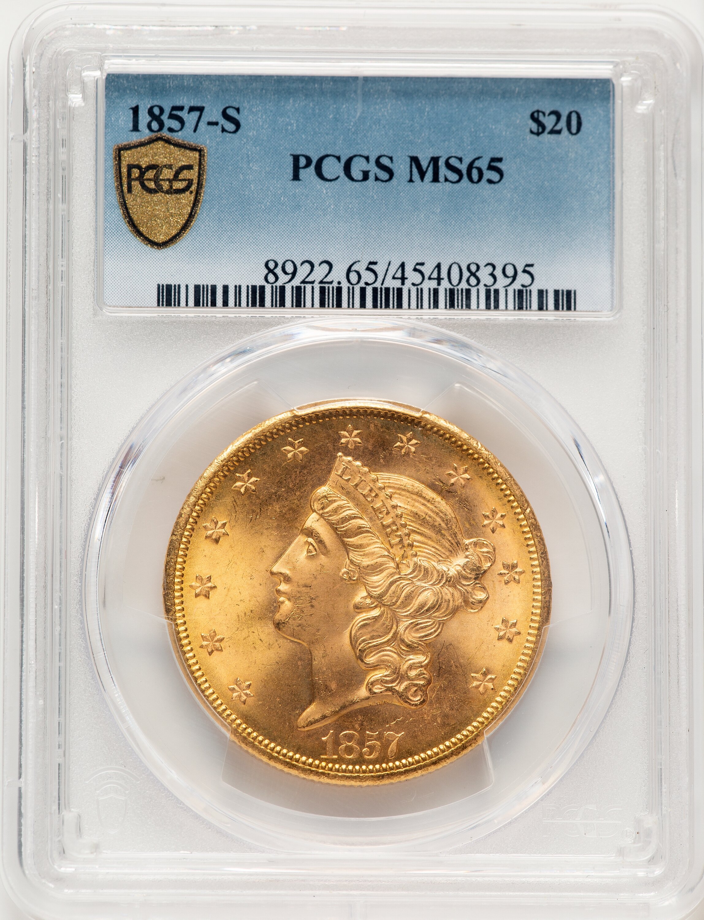 1857-S $20 PCGS Secure 65 PCGS