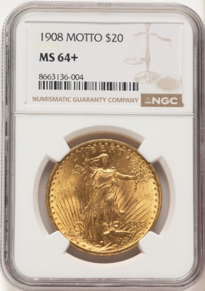 1908 $20 MOTTO NGC Plus 64 NGC