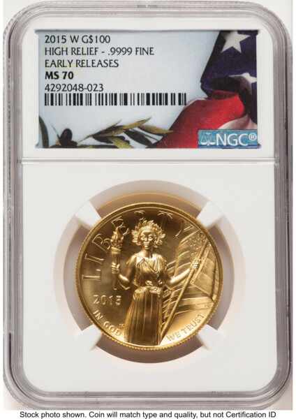 2015-W G$100 American Liberty High Relief ER Bunting Flag 70 NGC