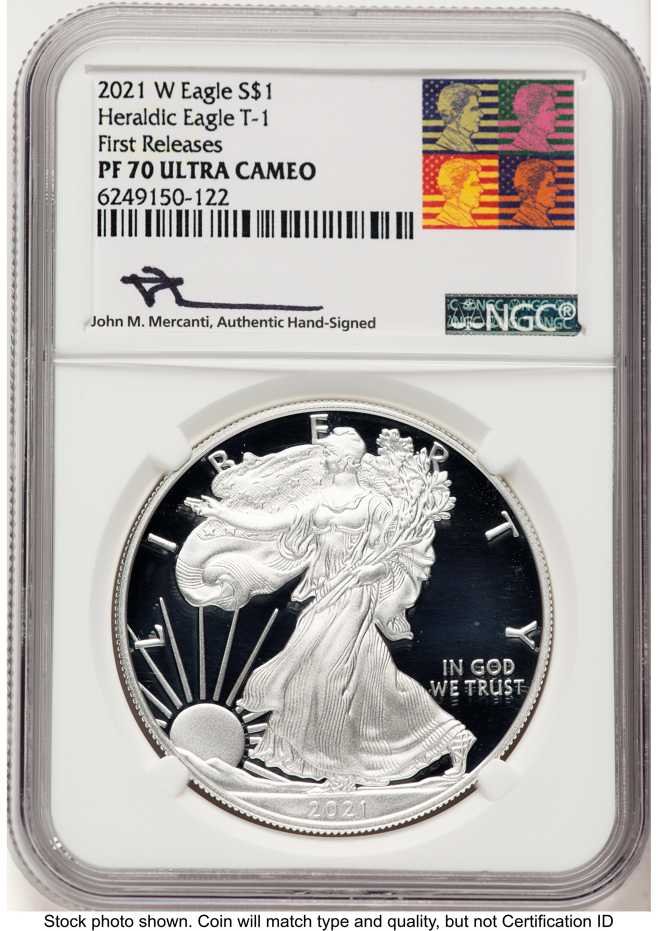 2021-W TY1 Proof Silver Eagle 1 oz FR John Mercanti Reagan Bust Art 70 NGC