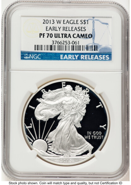 2013-W Proof Silver Eagle 1 oz ER Blue 70 NGC