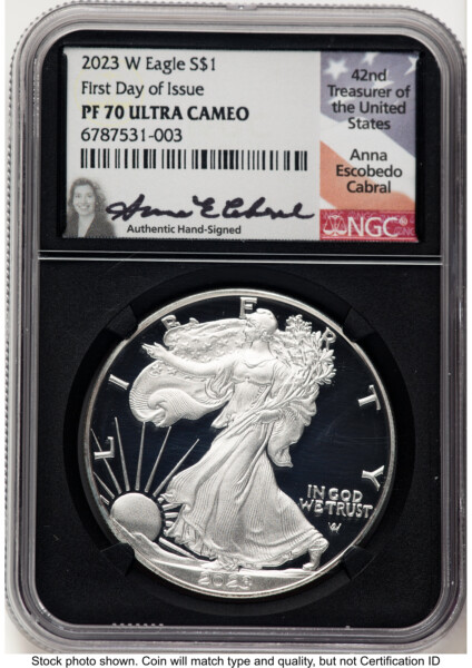 2023-W Proof Silver Eagle 1 oz FDI Anna Cabral Blk Core 70 NGC