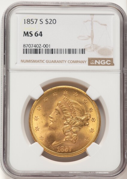 1857-S $20 64 NGC