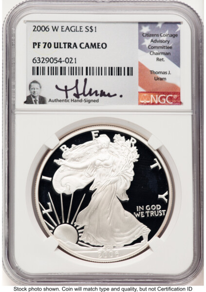 2006-W Proof Silver Eagle 1 oz Thomas Uram 70 NGC