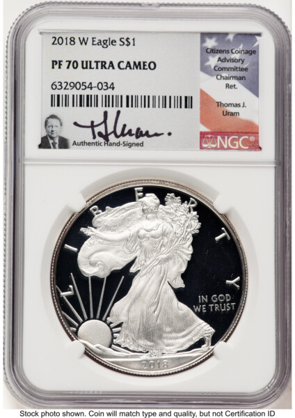 2018-W Proof Silver Eagle 1 oz Thomas Uram 70 NGC