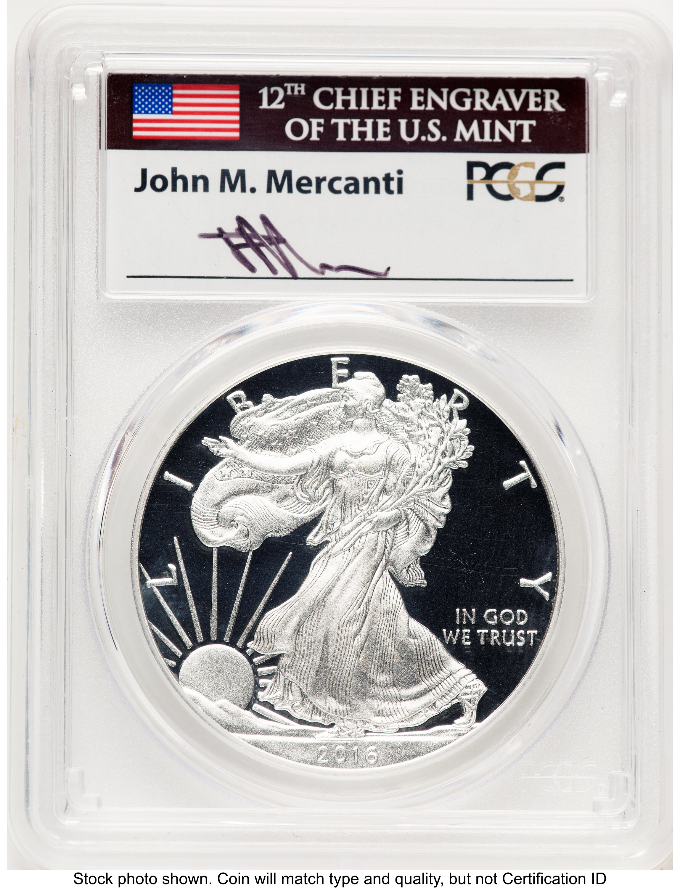 2016-W Proof Silver Eagle 1 oz FDI John Mercanti Philadelphia 70 PCGS