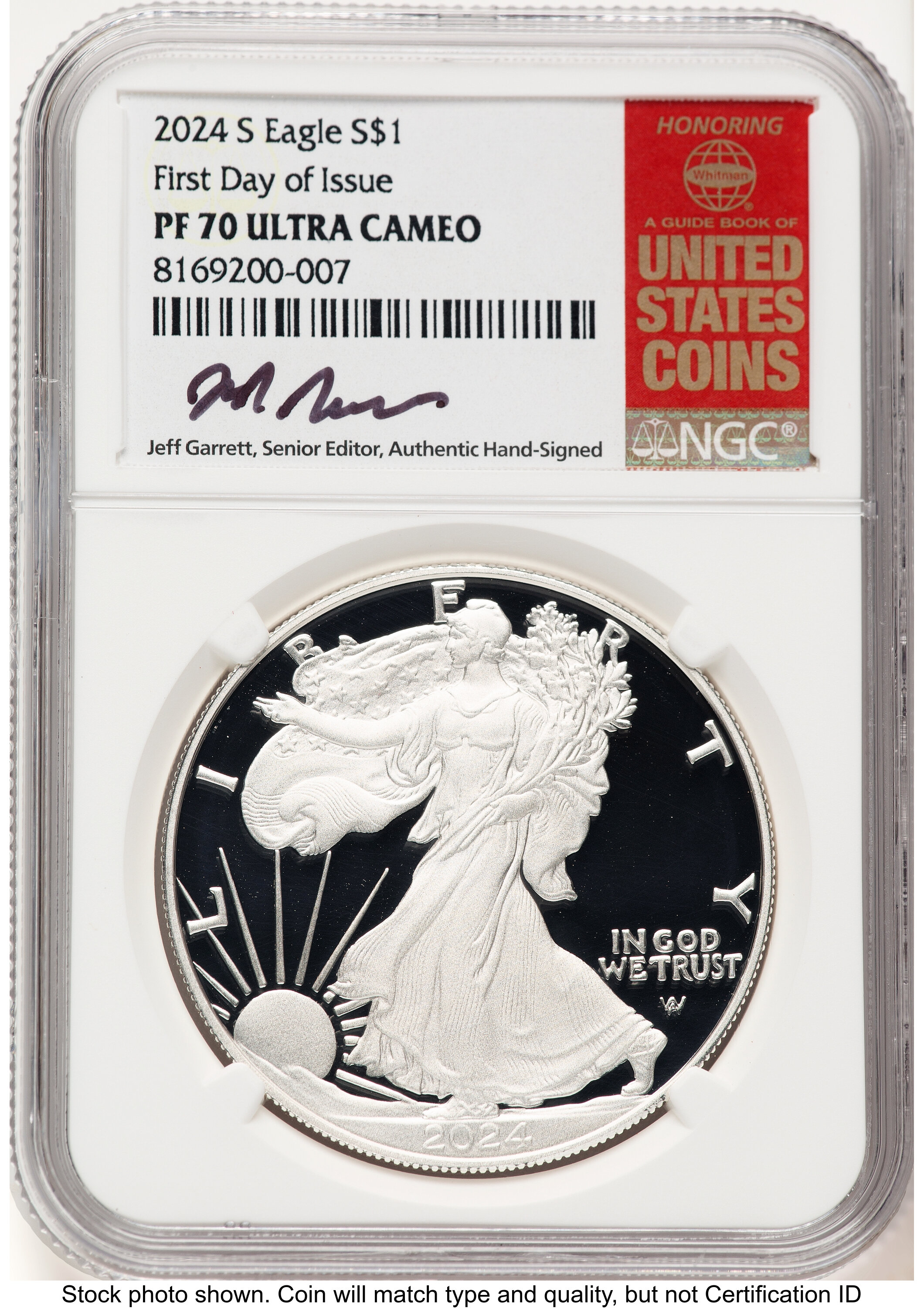 2024-S Proof Silver Eagle 1 oz FDI Jeff Garrett Red Book 70 NGC