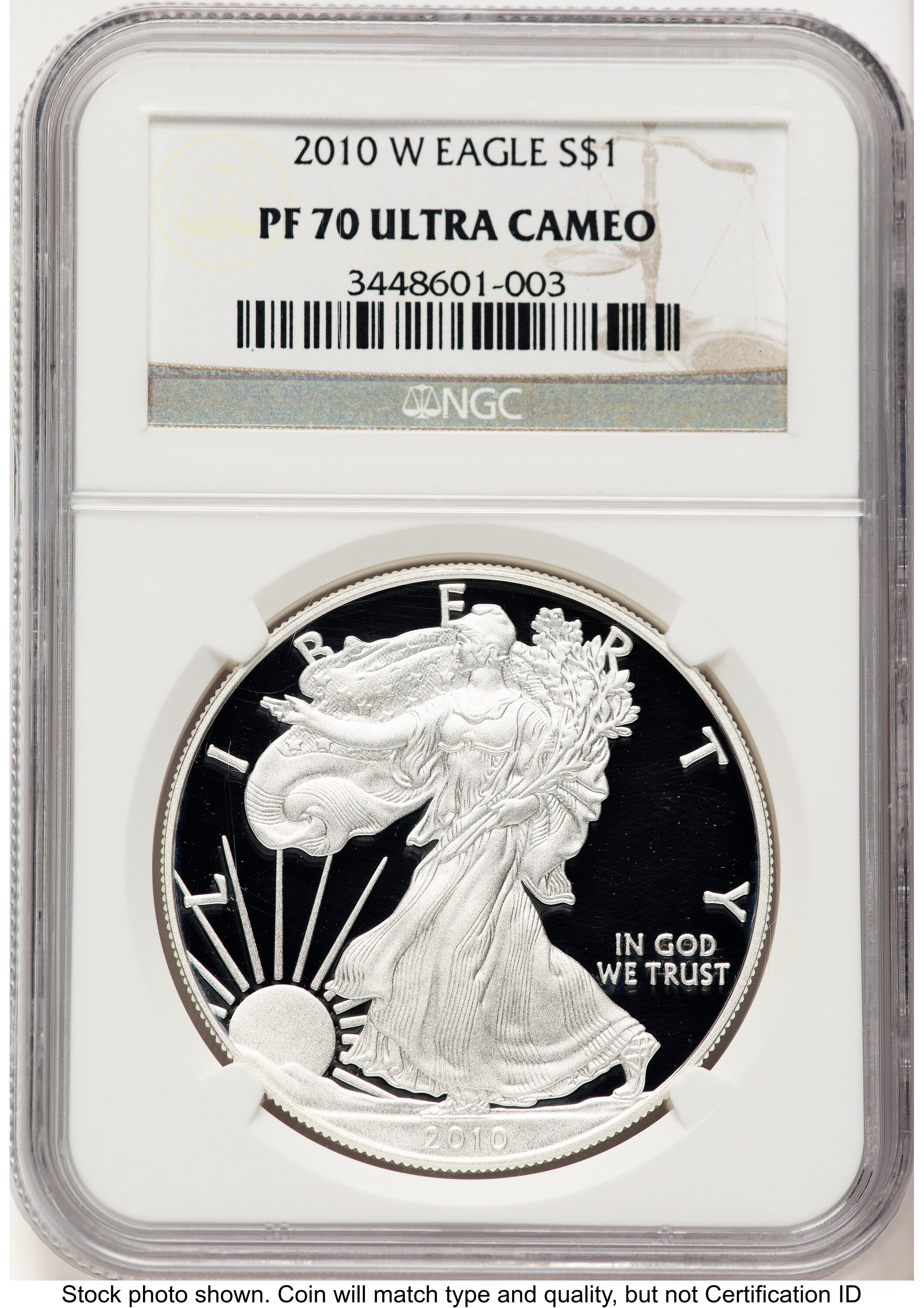 2010-W Proof Silver Eagle 1 oz Brown Label 70 NGC