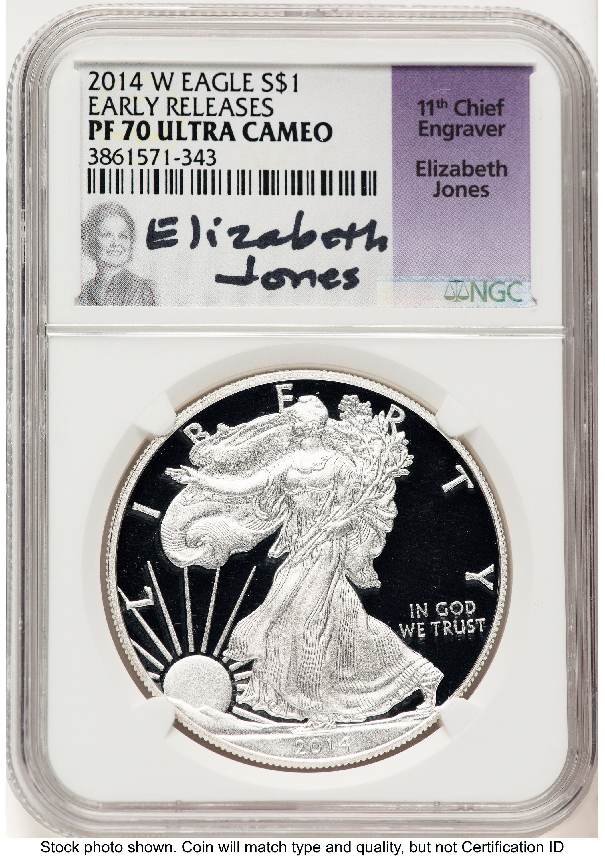 2014-W Proof Silver Eagle 1 oz ER Elizabeth Jones 70 NGC