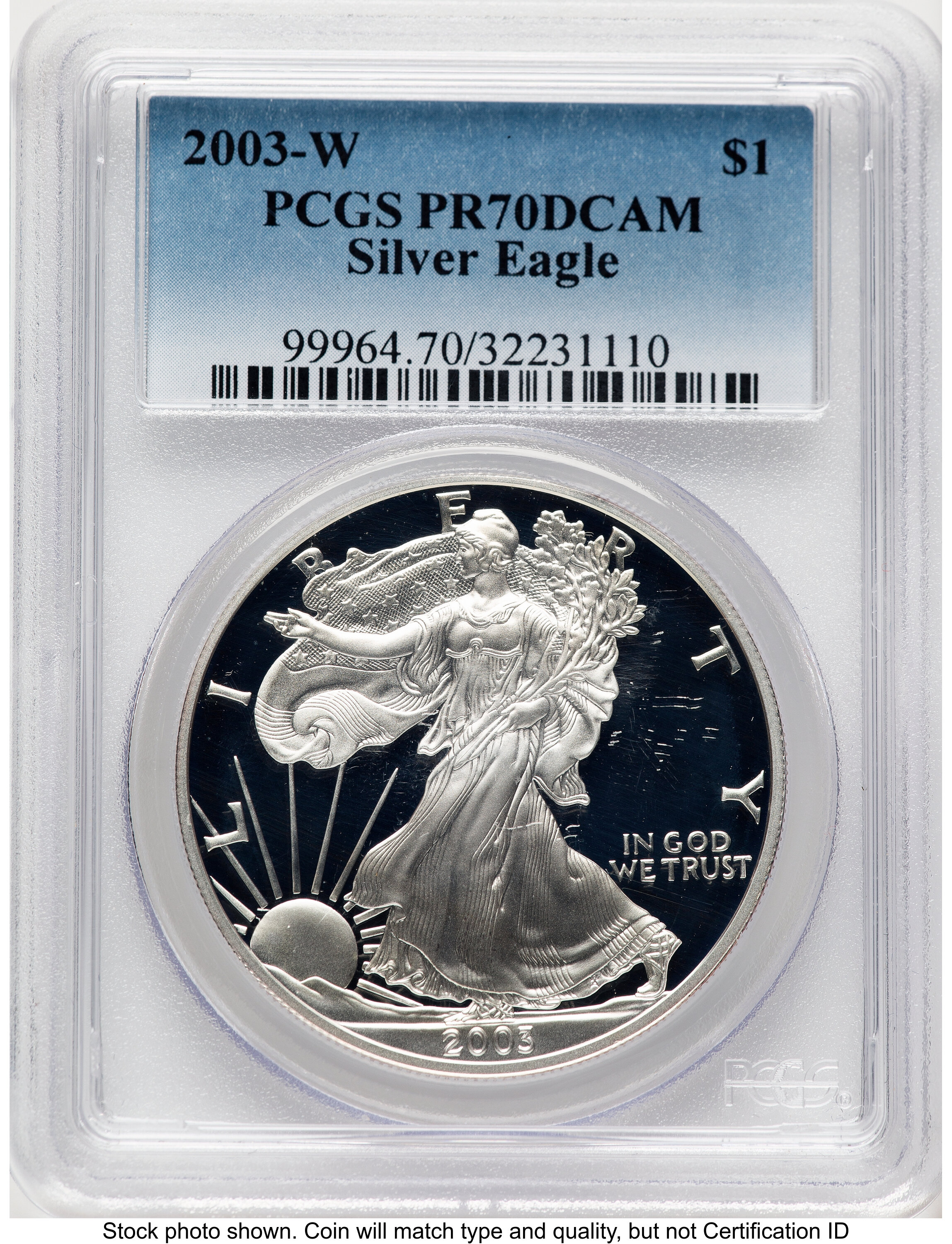 2003-W Proof Silver Eagle 1 oz Blue Gradient 70 PCGS