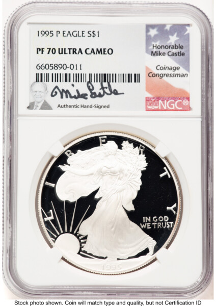 1995-P Proof Silver Eagle 1 oz Mike Castle 70 NGC