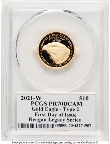 2021-W Type 2 Proof Gold Eagle 1/4 oz FDI Reagan Legacy Series Michael Reagan 70 PCGS
