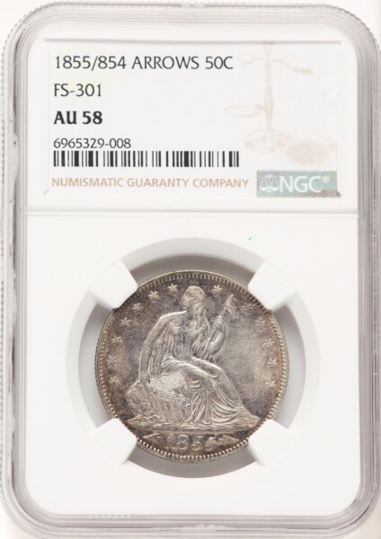 1855/54 50C Arrows, MS 58 NGC
