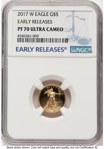 2017-W Proof Gold Eagle 1/10 oz ER Blue 70 NGC