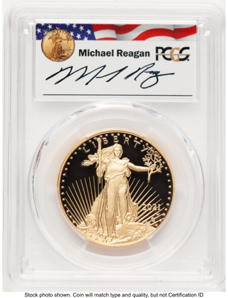 2021-W Type 2 Proof Gold Eagle 1 oz FDI Reagan Legacy Series Michael Reagan 70 PCGS