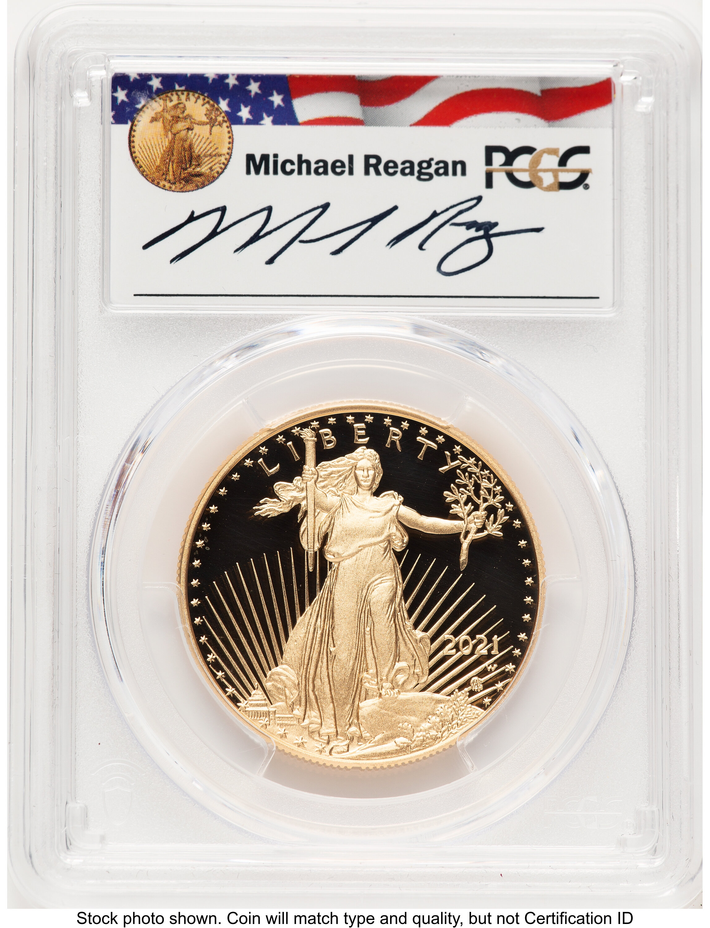 2021-W Type 2 Proof Gold Eagle 1 oz FDI Reagan Legacy Series Michael Reagan 70 PCGS