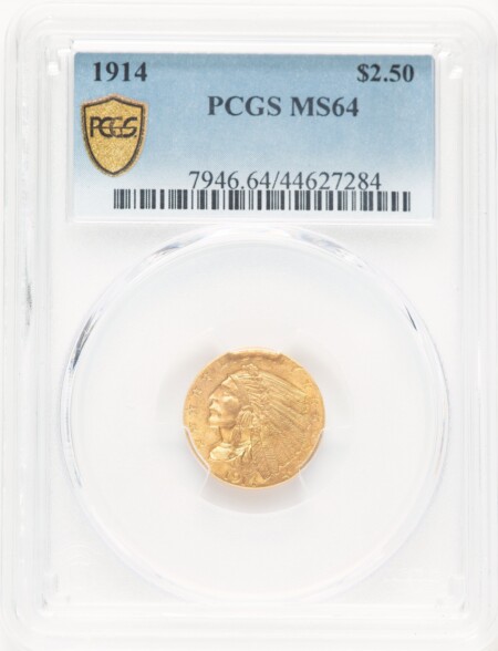 1914 $2 1/2 PCGS Secure Blue Gradient 64 PCGS