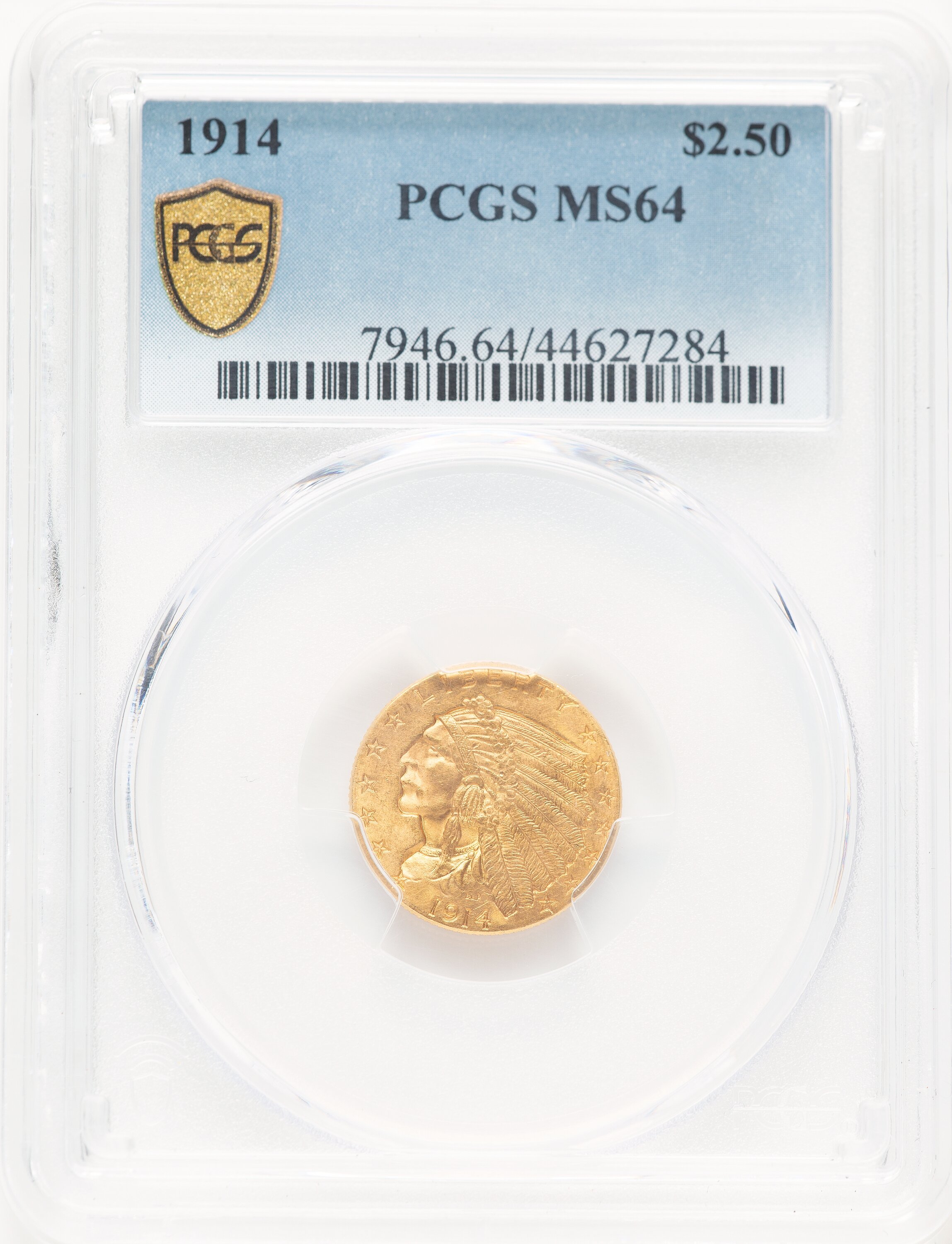 1914 $2 1/2 PCGS Secure Blue Gradient 64 PCGS