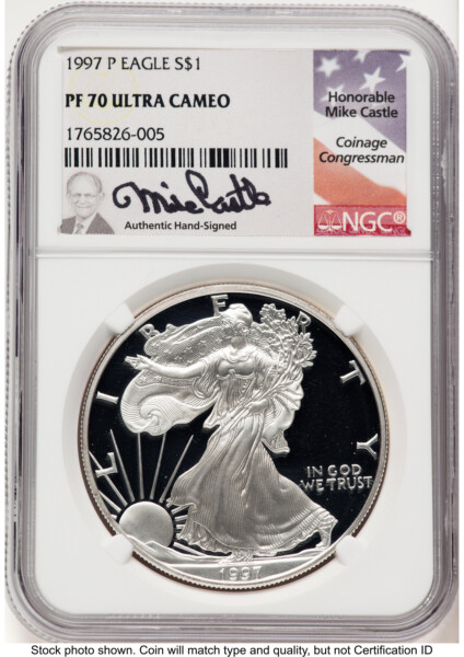 1997-P Proof Silver Eagle 1 oz Mike Castle 70 NGC
