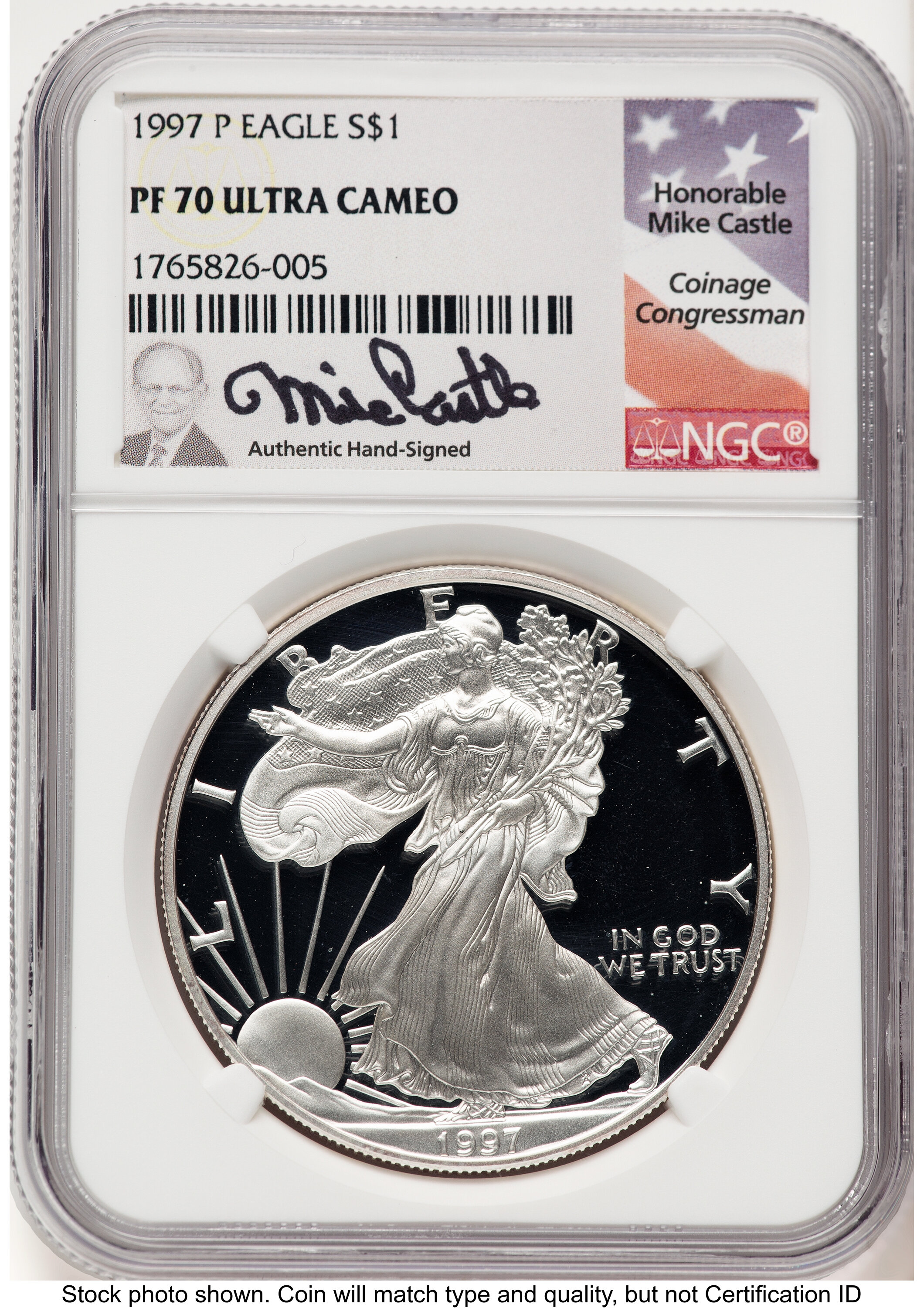 1997-P Proof Silver Eagle 1 oz Mike Castle 70 NGC