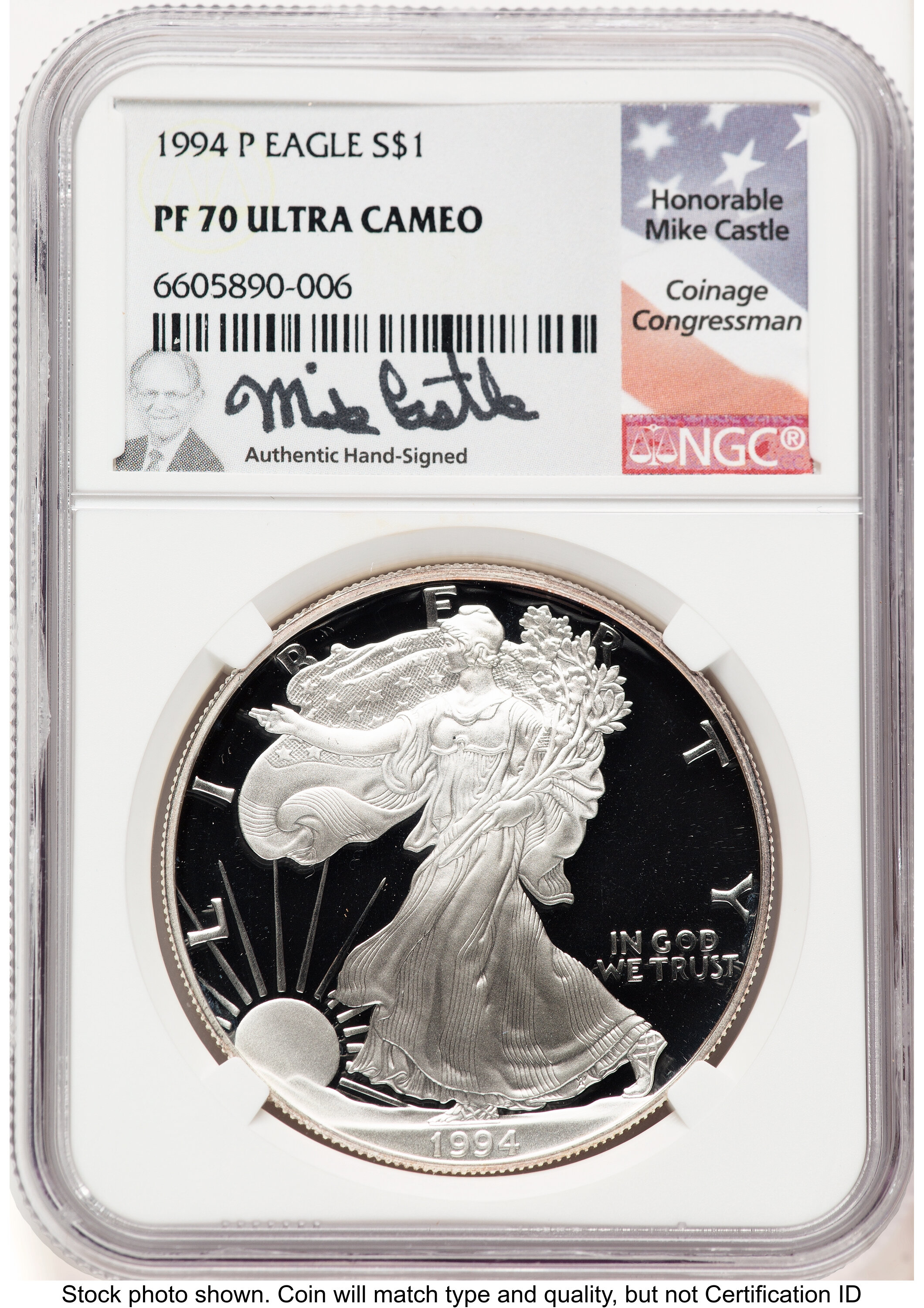 1994-P Proof Silver Eagle 1 oz Mike Castle 70 NGC