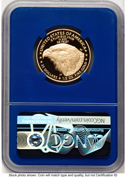 2022-W Proof Gold Eagle 1/2 oz FDR Jennie Norris Blue Core 70 NGC