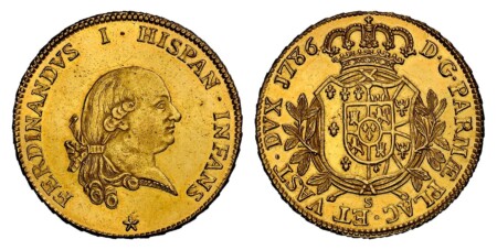 56.91gm. FERDINANDVS  I · HISPAN · INFANS. Head right / D · G · PARMÆ  PLAC · ET VAST · DVX. Crowned arms in leafy sprigs. KM C-22a. Rare; Friedberg 926; CNI 63; MIR 1057/1. Very rare type struck to the weight of 16 ducati. Ex Adolph Hess - Bank Leu, Münz 61 NGC