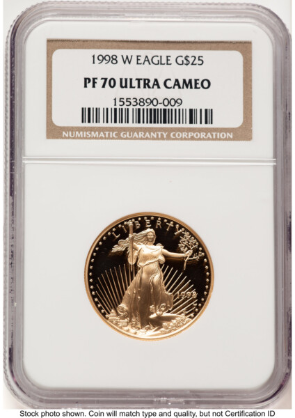 1998-W Proof Gold Eagle 1/2 oz Brown Label 70 NGC