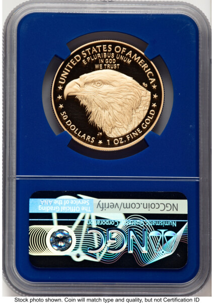 2022-W Proof Gold Eagle 1 oz FDR Jennie Norris Blue Core 70 NGC