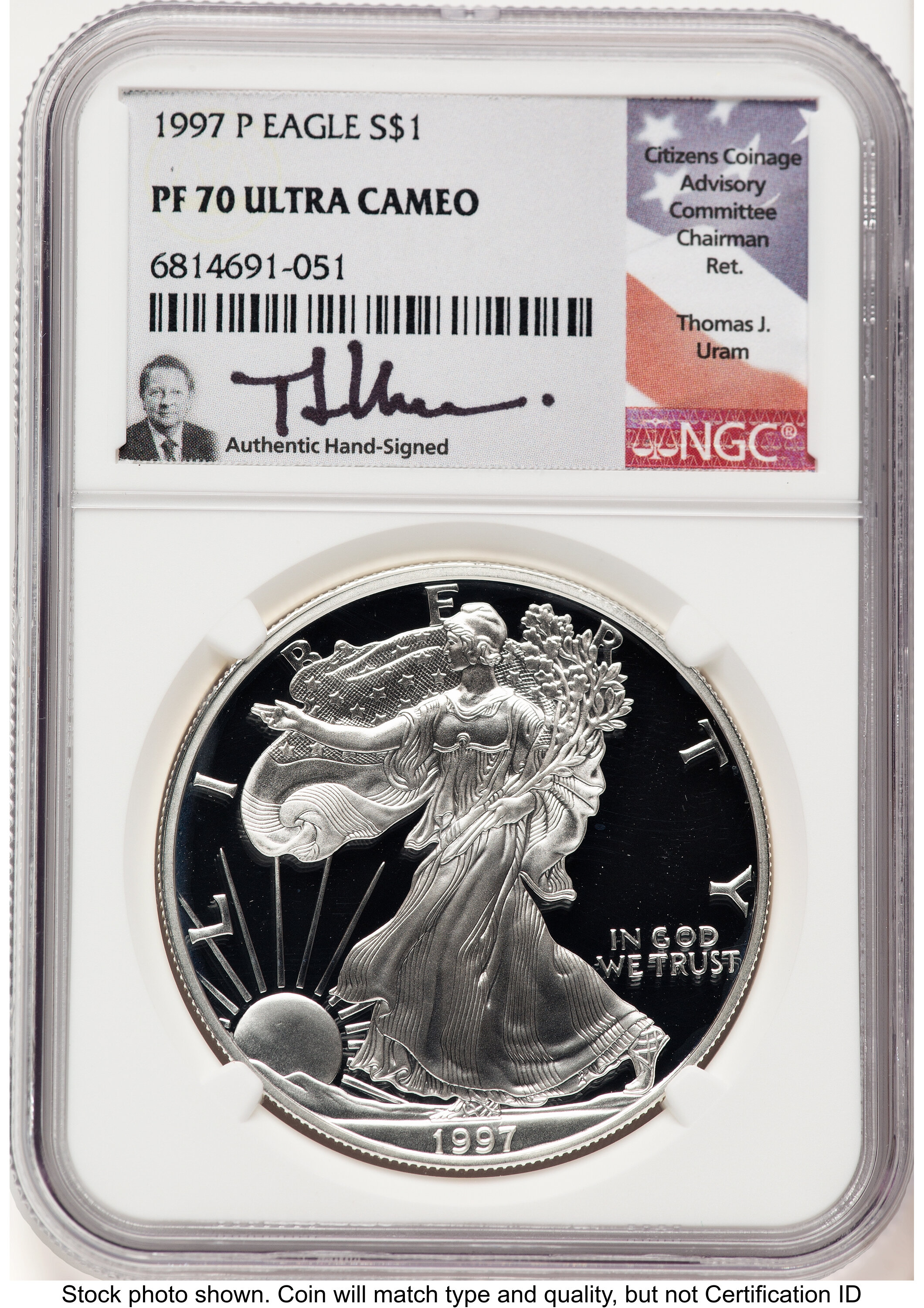 1997-P Proof Silver Eagle 1 oz Thomas Uram 70 NGC