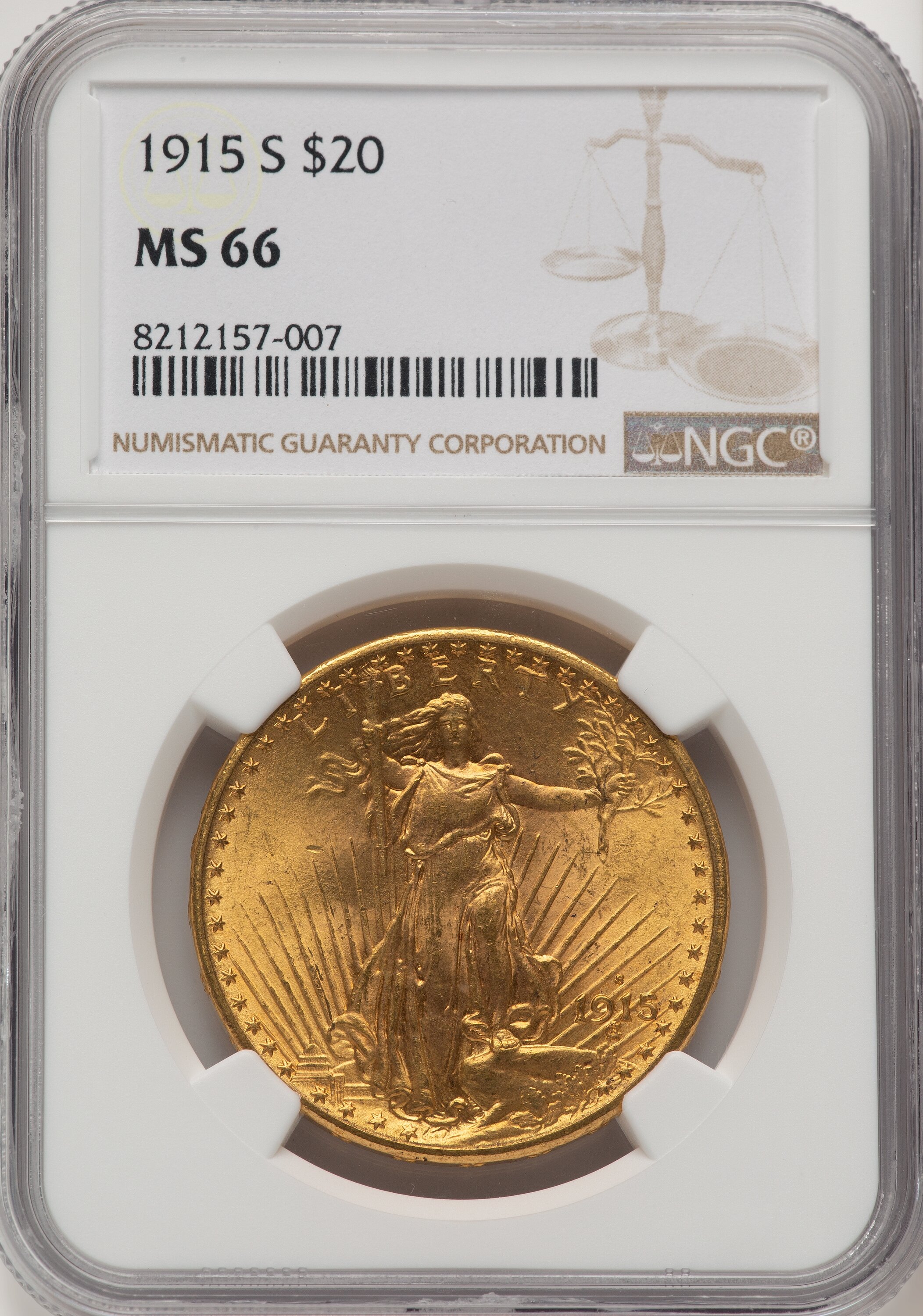 1915-S $20 Brown Label 66 NGC