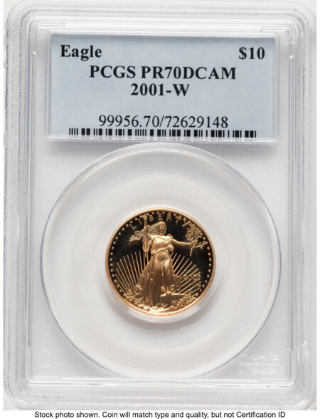 2001-W Proof Gold Eagle 1/4 oz Blue Label 70 PCGS