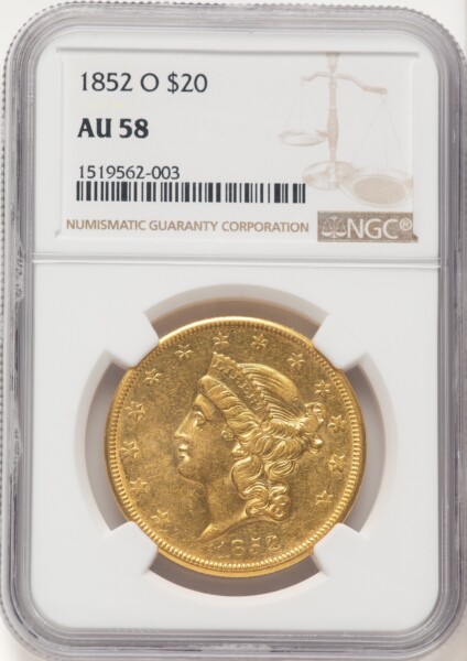 1852-O $20 Brown Label 58 NGC