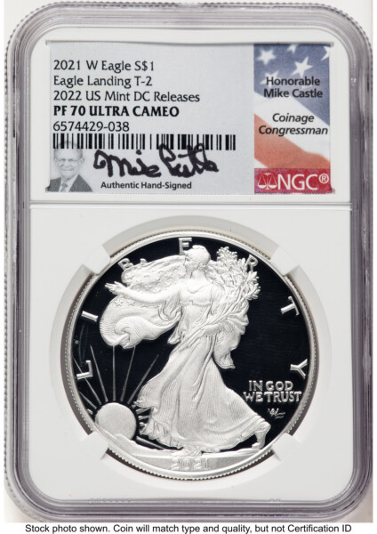 2021-W TY2 Proof Silver Eagle 1 oz 2022 US Mint DC Releases Mike Castle 70 NGC