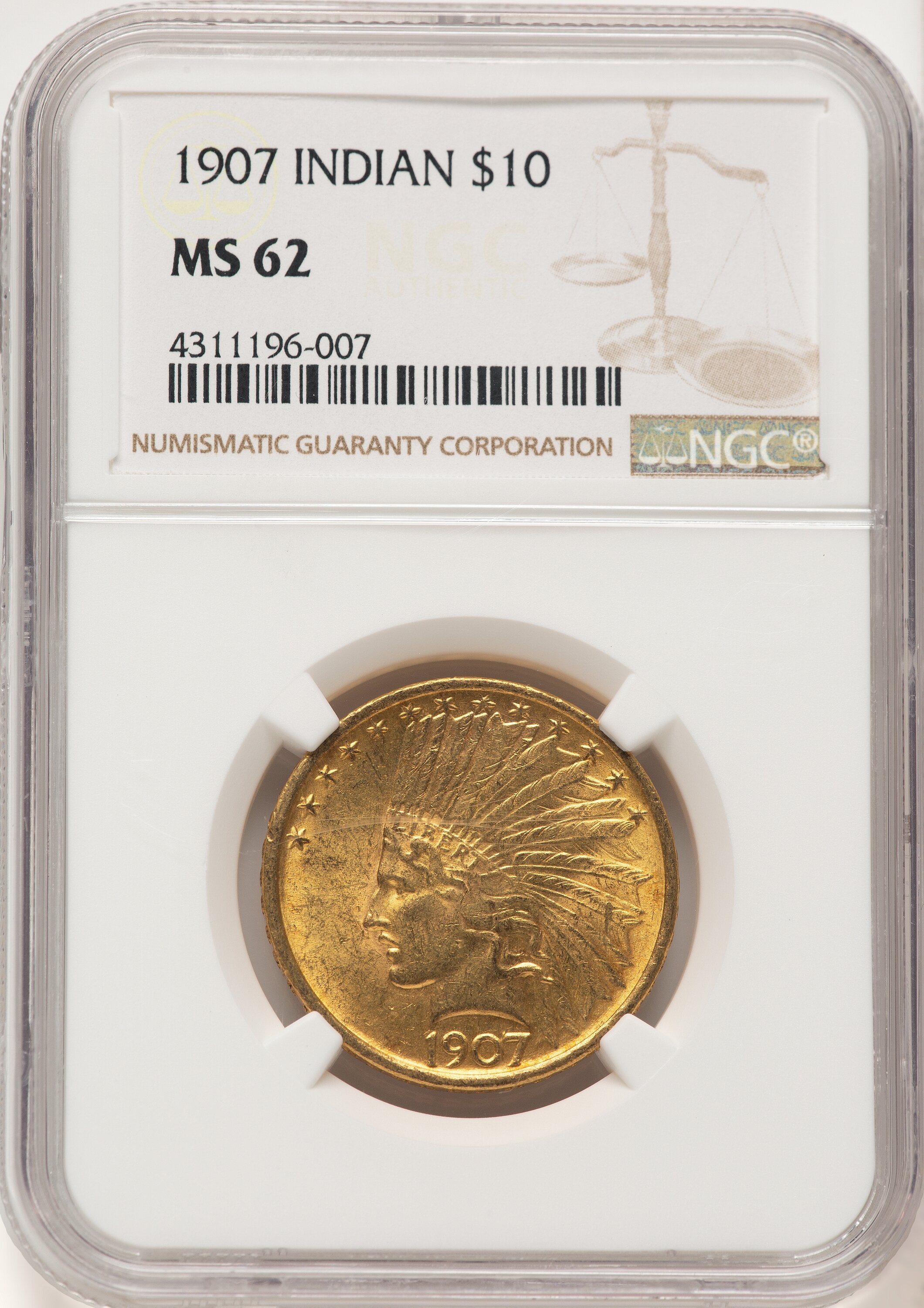 1907 $10 No Motto 62 NGC