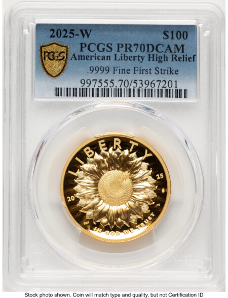 2025-W G$100 American Liberty High Relief, DC FS Blue Gradient 70 PCGS