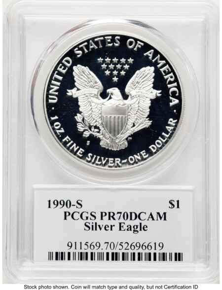 1990-S Proof Silver Eagle 1 oz TD Rogers 70 PCGS