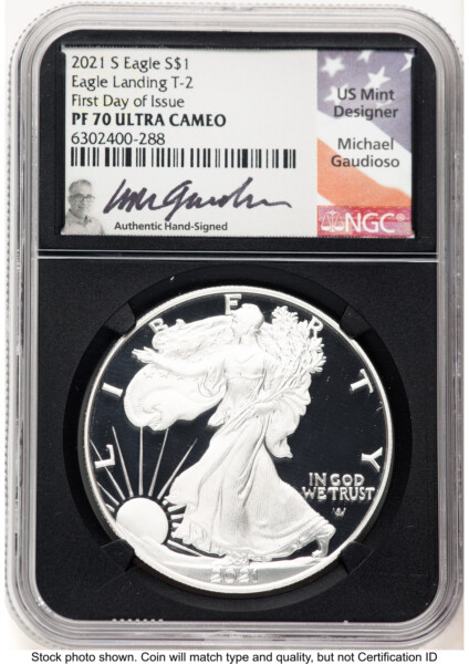 2021-S TY2 Proof Silver Eagle 1 oz FDI Michael Gaudioso Blk Core 70 NGC