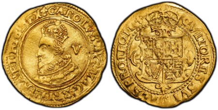 London mint. 2.25gm. First bust in coronation robes with ruffled collar; V in field behind head / Crowned square-topped shield of arms. KM 136; SCBC-2709; North 2179; Fr.-248. Includes original collector's envelope noting purchase on 11/26/51. 55 PCGS