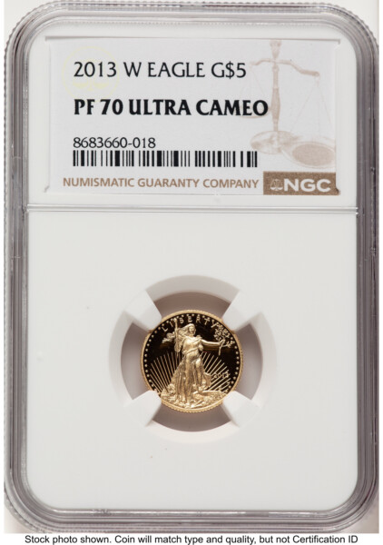 2013-W Proof Gold Eagle 1/10 oz Brown Label 70 NGC