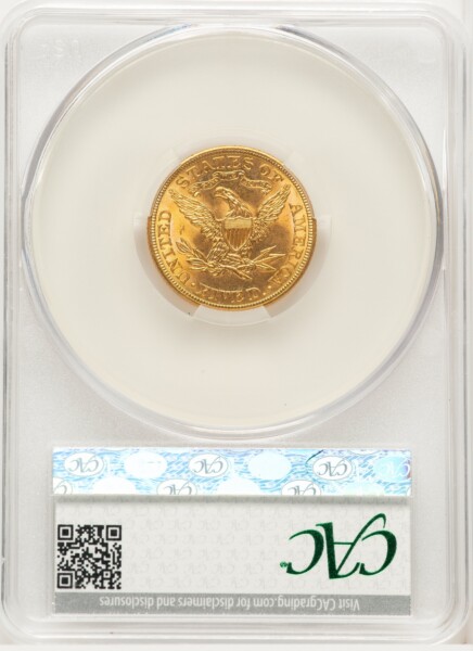 1908 $5 Liberty, MS 66 CACG