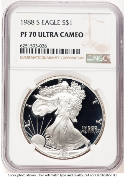 1988-S Proof Silver Eagle 1 oz Brown Label 70 NGC