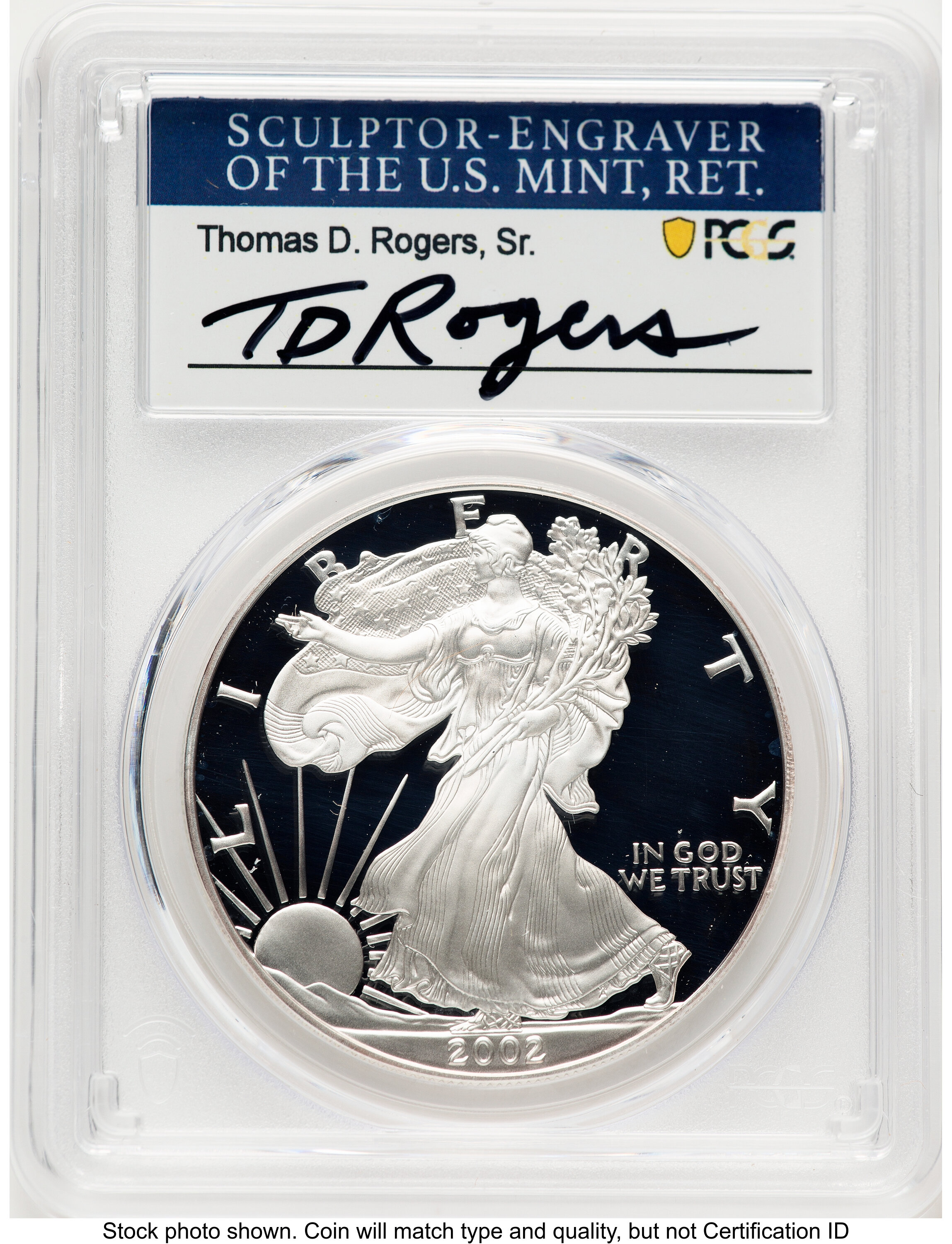 2002-W Proof Silver Eagle 1 oz TD Rogers 70 PCGS