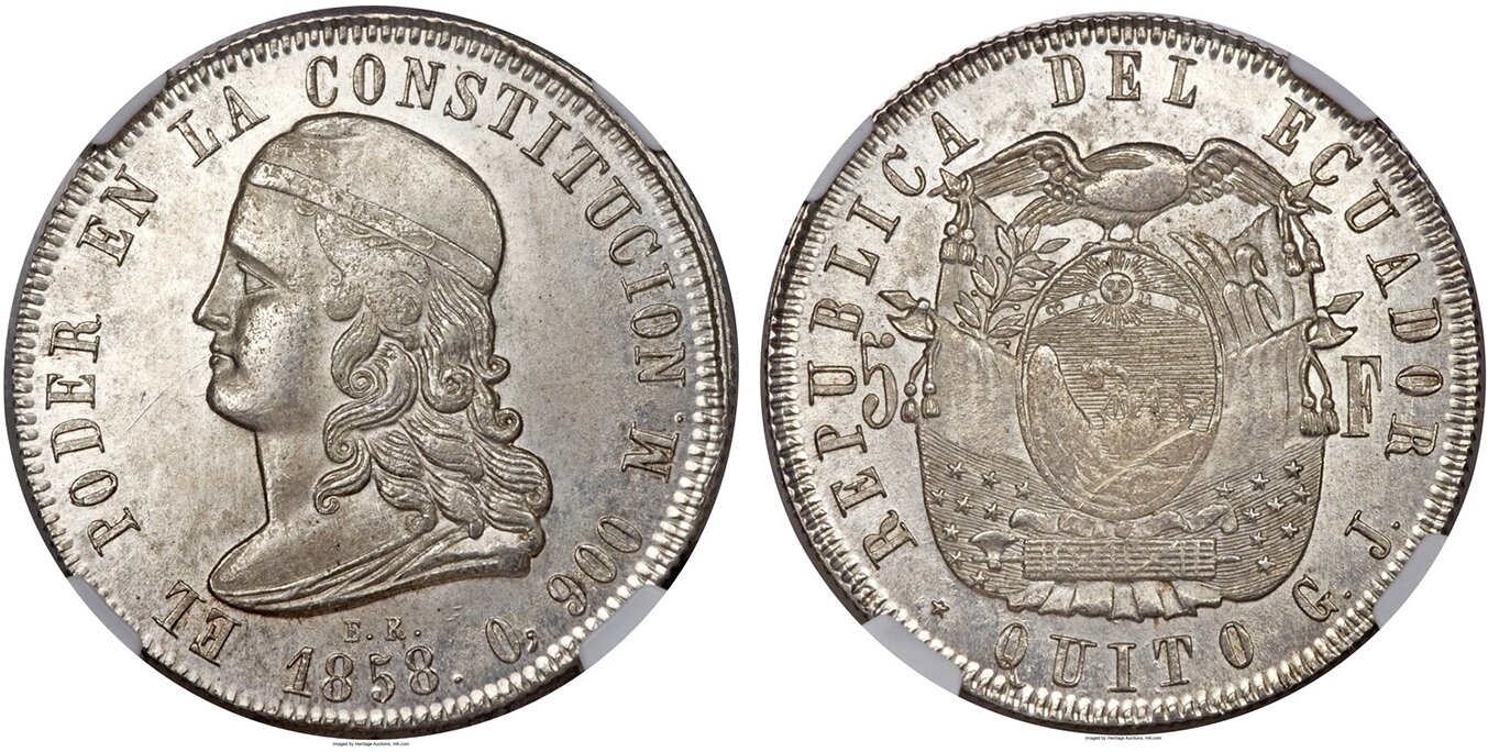 Flag-draped arms / Head left. KM 39. Frosty gem, very rare in this quality. 65 NGC