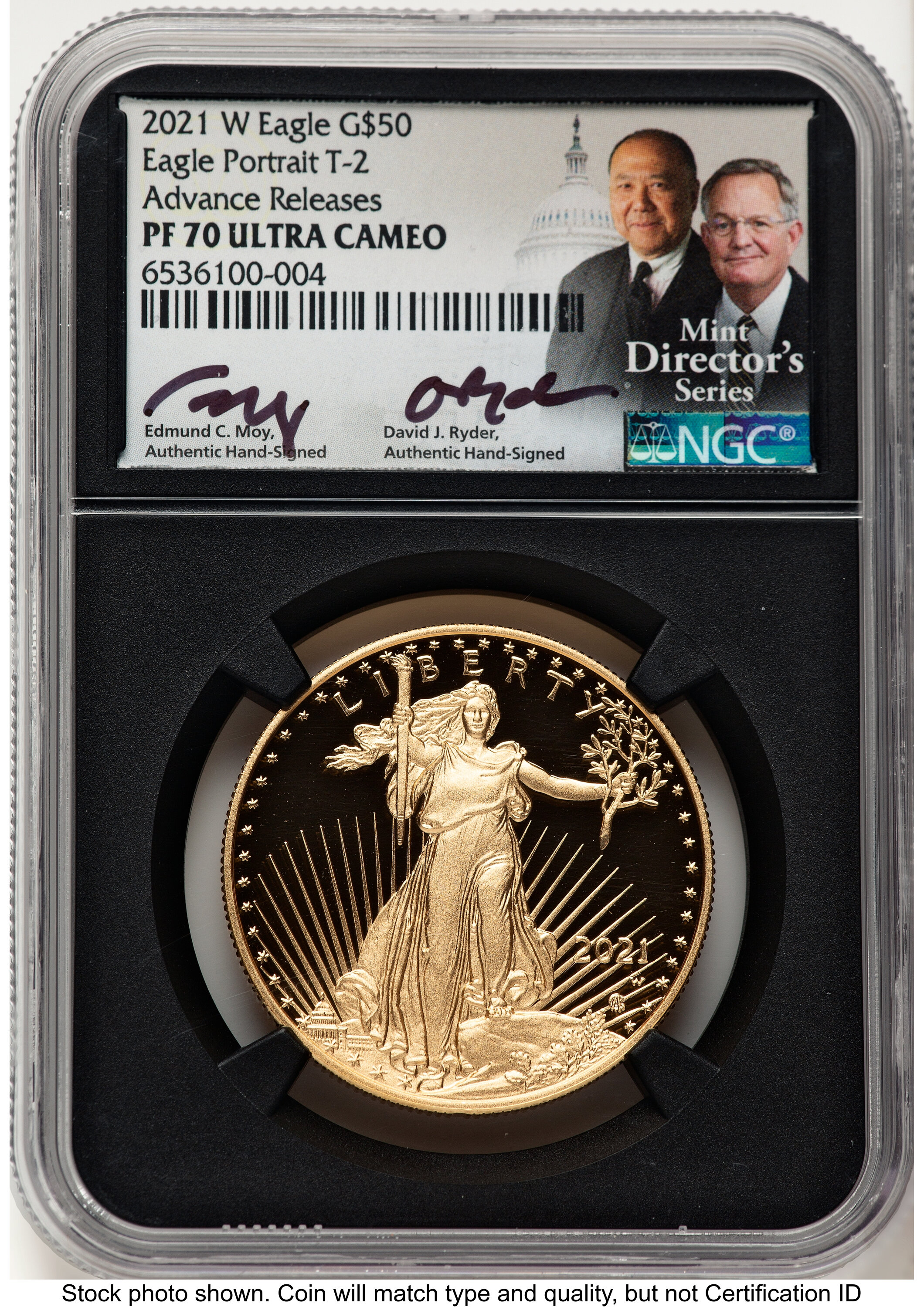 2021-W Type 2 Proof Gold Eagle 1 oz AR Ed Moy/David J Ryder Mint Director's Series Blk Core 70 NGC