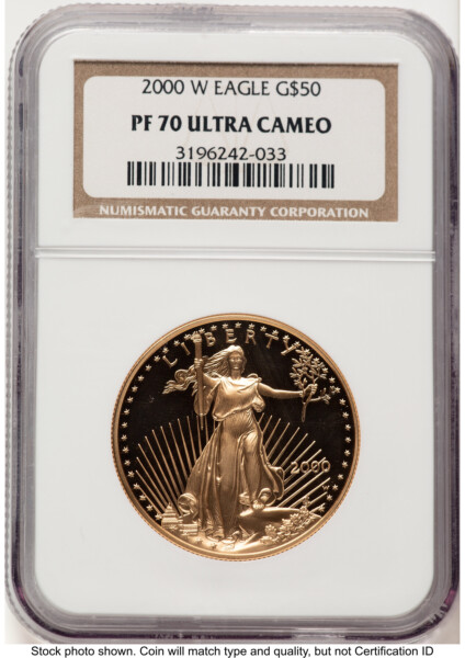 2000-W Proof Gold Eagle 1 oz Brown Label 70 NGC