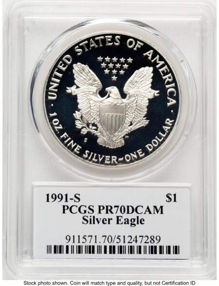1991-S Proof Silver Eagle 1 oz TD Rogers 70 PCGS