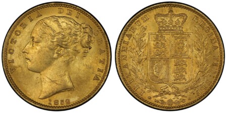 VICTORIA DEI GRATIA. Head left / BRITANNIARUM REGINA FID: DEF:. Without die number. KM 736.1. WW Raised; SCBC-3852C (Arabic 1) . 63 PCGS