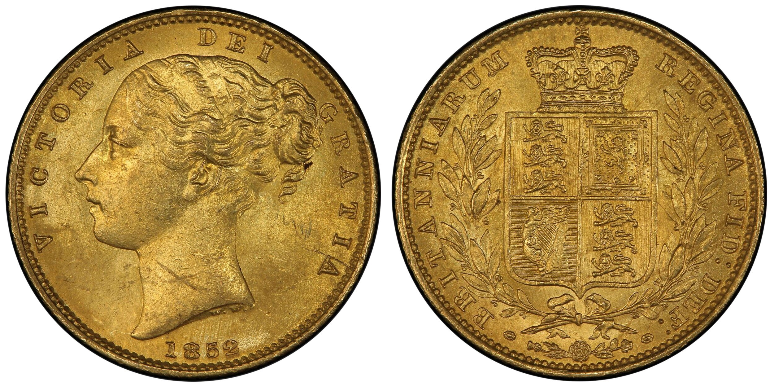 VICTORIA DEI GRATIA. Head left / BRITANNIARUM REGINA FID: DEF:. Without die number. KM 736.1. WW Raised; SCBC-3852C (Arabic 1) . 63 PCGS